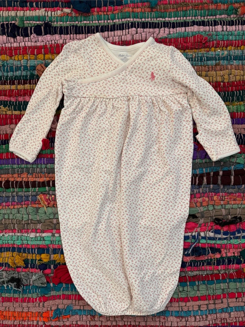 Ralph Lauren White Baby Floral Sleep Sack with Pink Accents